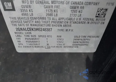 2017 Chevrolet Equinox Lt z USA, uszkodzony, nr VIN 2GNALCEK3H6248387